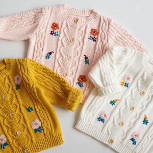 Cardigan a maniche lunghe a maniche lunghe per bambini ricami a mano pura