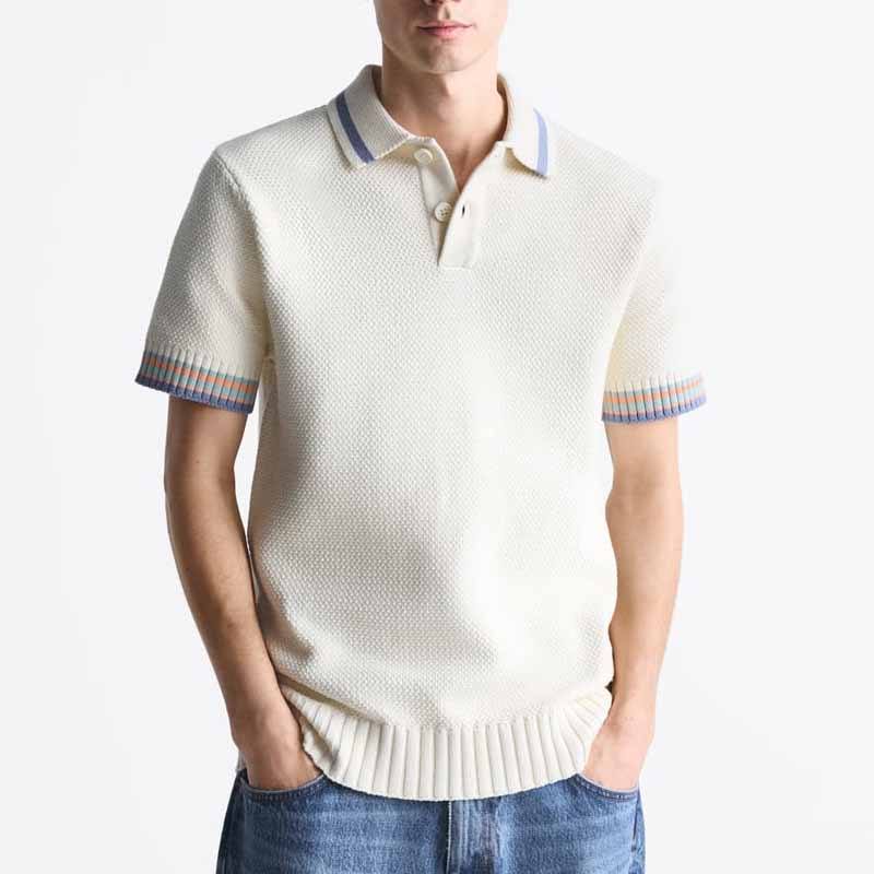 Polo Shirt Man Top Cotton Knitting Men maniche a strisce leggere